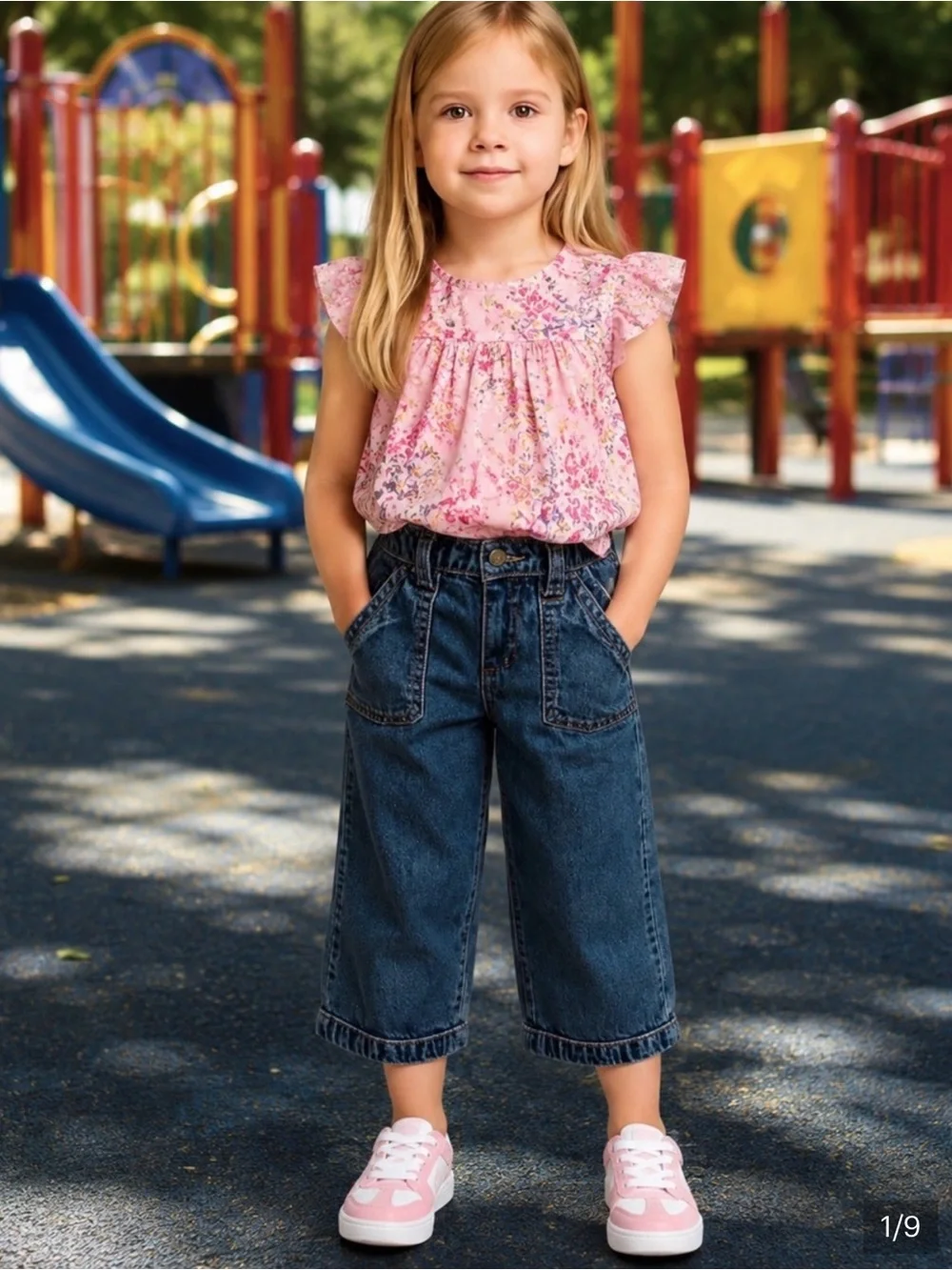 GAP Girls' Dark Blue Cropped Wide-Leg Jeans